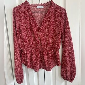 Paper Crane Red and Cream Crop Blouse